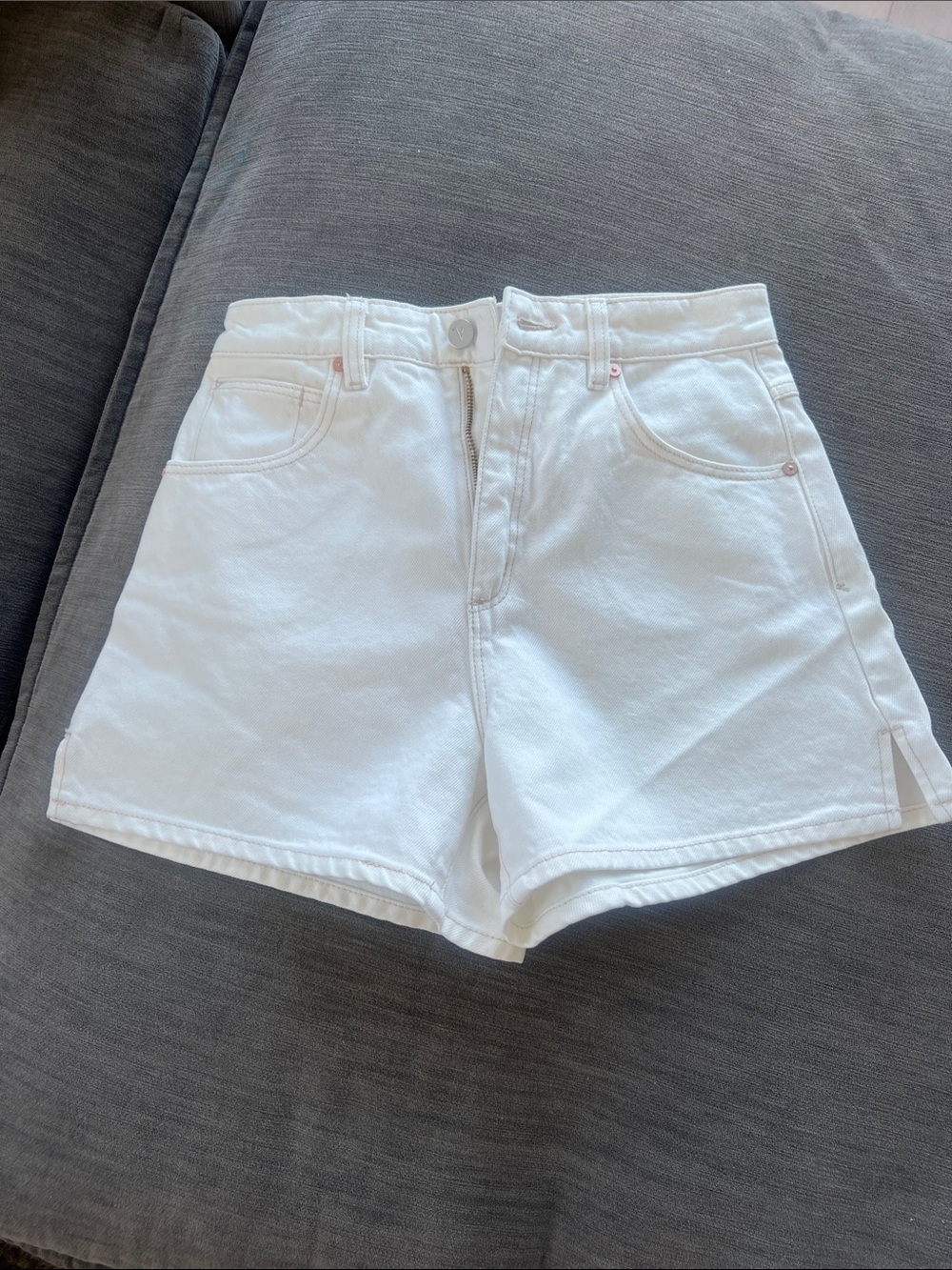 Abrand White High-Rise Denim Shorts